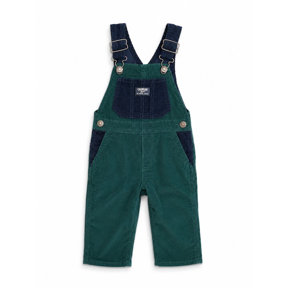 OshKosh B'gosh 2T Green Corduroy Overalls Navy Bib Toddler